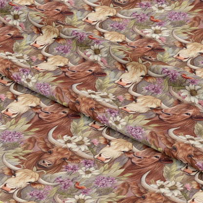 Pretty Highland Cows Pattern 11 Quilting Cotton Fabric