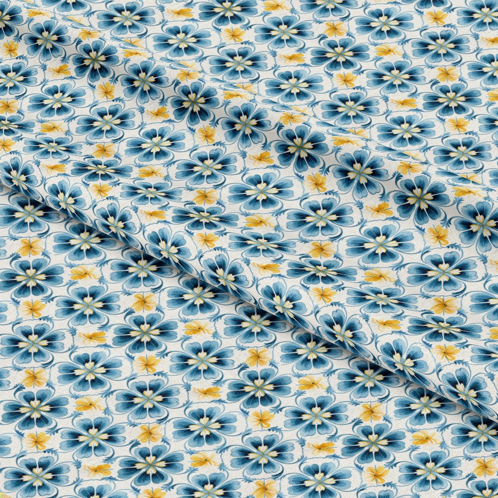 Blue Handpainted Tiles Pattern 3 Quilting Cotton Fabric