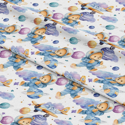 Blue Teddy Bear Baby Boy Pattern 4 Quilting Cotton Fabric