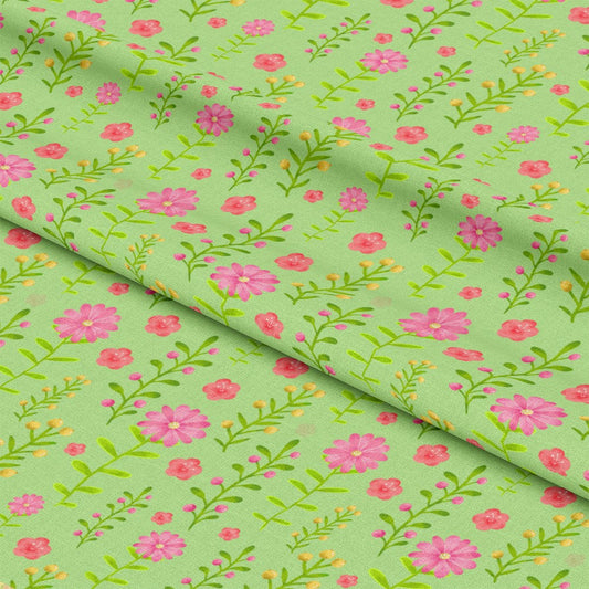 Handdrawn Pink Flowers Pattern 3 Quilting Cotton Fabric