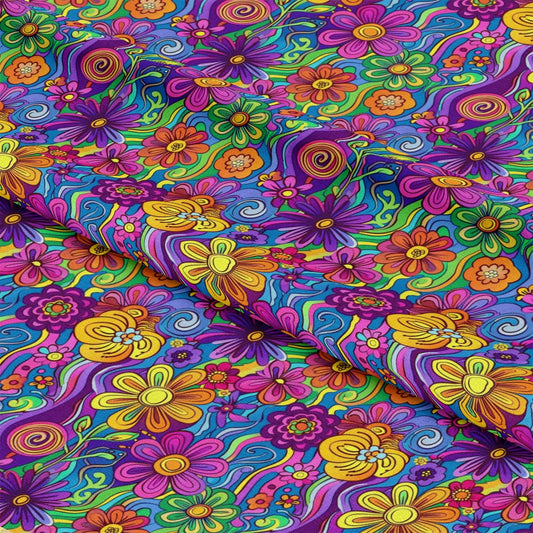 Rainbow Hippie Flowers Pattern 5 Quilting Cotton Fabric