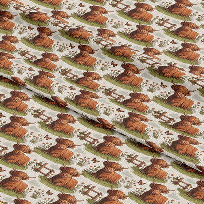 Cartoon Highland Cows Pattern 10 Quilting Cotton Fabric