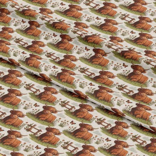 Cartoon Highland Cows Pattern 10 Quilting Cotton Fabric
