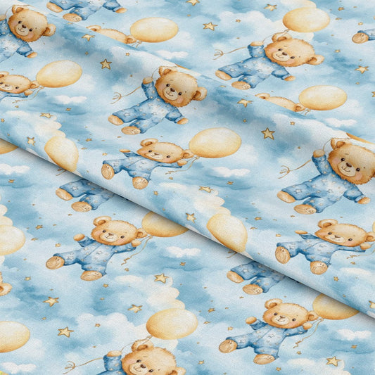 Blue Teddy Bear Baby Boy Pattern 6 Quilting Cotton Fabric