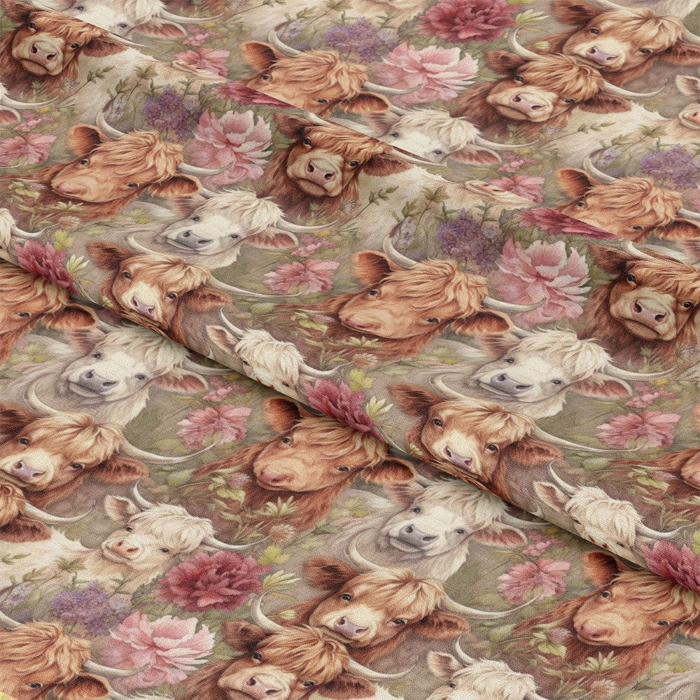 Pretty Highland Cows Pattern 20 Quilting Cotton Fabric