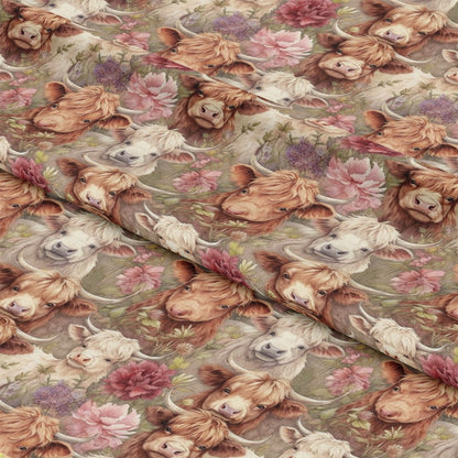 Pretty Highland Cows Pattern 20 Quilting Cotton Fabric