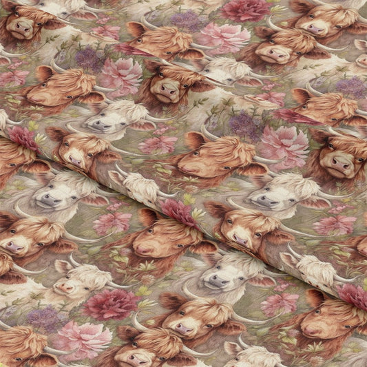 Pretty Highland Cows Pattern 20 Quilting Cotton Fabric