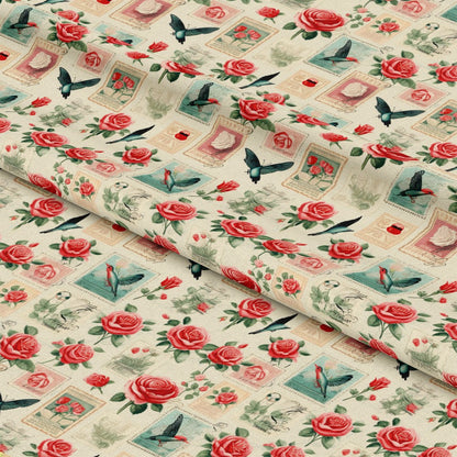 Vintage Love Stamps Pattern 6 Quilting Cotton Fabric