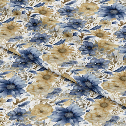 Blue and Gold Floral Pattern 6 Quilting Cotton Fabric