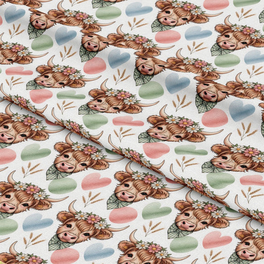 Highland Cow Heads Pattern 1 Quilting Cotton Fabric