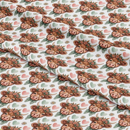 Highland Cow Heads Pattern 5 Quilting Cotton Fabric