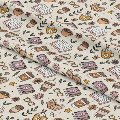 Boho Coffee and Books Pattern 1 Quilting Cotton Fabric