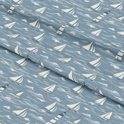 Lighthouse and Sailboats Pattern 6 Quilting Cotton Fabric