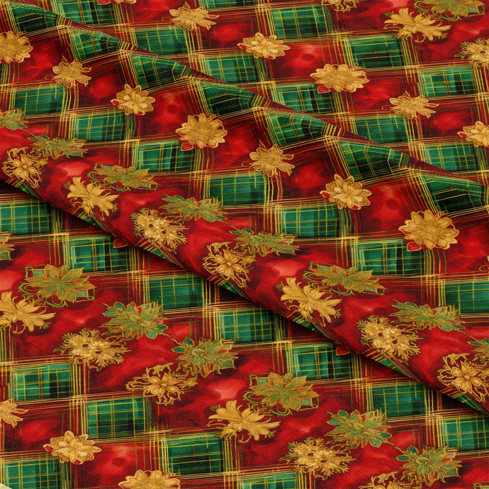 Red Green Gold Christmas Pattern 15 Quilting Cotton Fabric