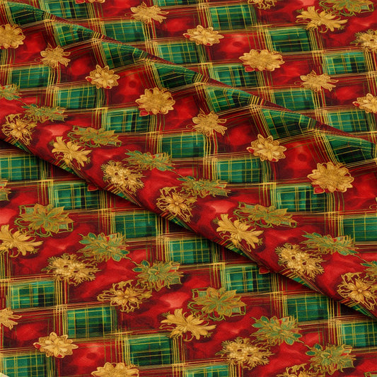 Red Green Gold Christmas Pattern 15 Quilting Cotton Fabric