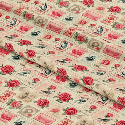 Vintage Love Stamps Pattern 2 Quilting Cotton Fabric