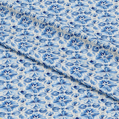 Blue Handpainted Tiles Pattern 2 Quilting Cotton Fabric