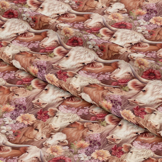 Pretty Highland Cows Pattern 1 Quilting Cotton Fabric