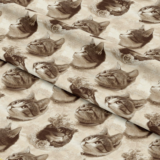 Vintage Cats With Lace Pattern 10 Quilting Cotton Fabric