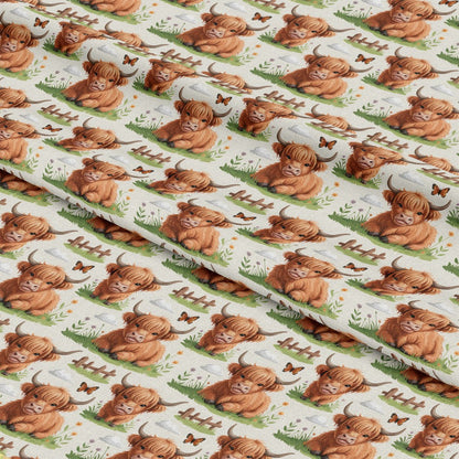 Cartoon Highland Cows Pattern 17 Quilting Cotton Fabric