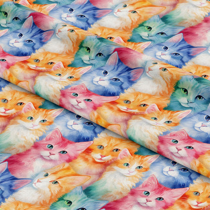 Colorful Packed Kittens Pattern 3 Quilting Cotton Fabric