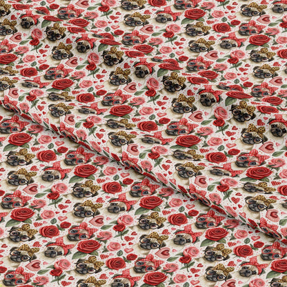 Pugs and Roses Pattern 1 Quilting Cotton Fabric