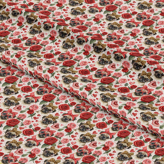 Pugs and Roses Pattern 1 Quilting Cotton Fabric