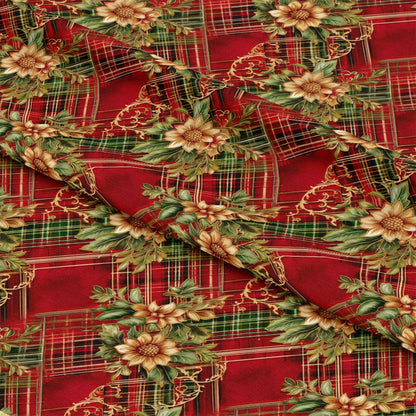 Red Green Gold Christmas Pattern 20 Quilting Cotton Fabric