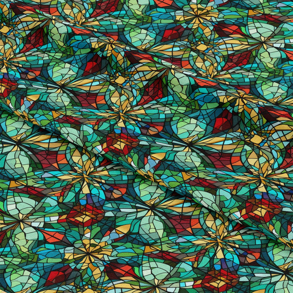 Stained Glass Christmas Pattern 19 Quilting Cotton Fabric