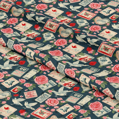 Vintage Love Stamps Pattern 8 Quilting Cotton Fabric