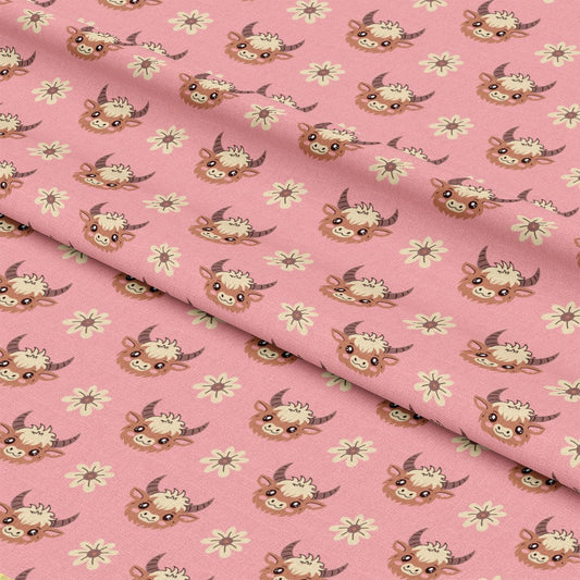 Cute Baby Highland Cows Pattern 7 Quilting Cotton Fabric