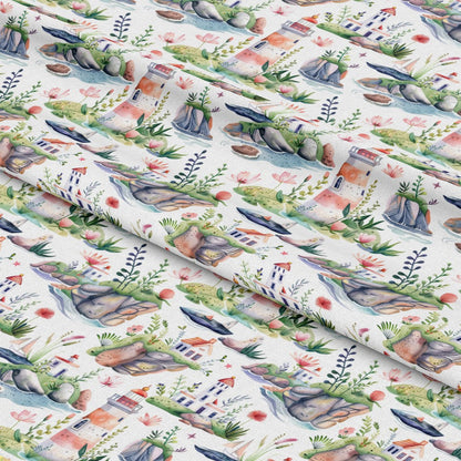 Springtime Lighthouse Scene Pattern 9 Quilting Cotton Fabric