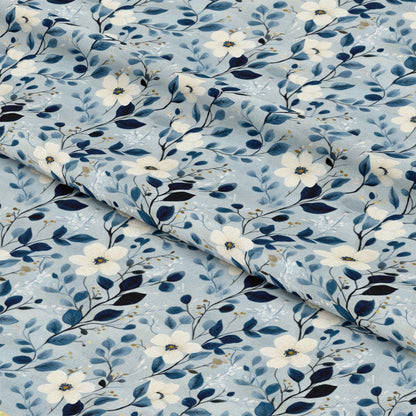 Cornflower Blue Floral Pattern 10 Quilting Cotton Fabric