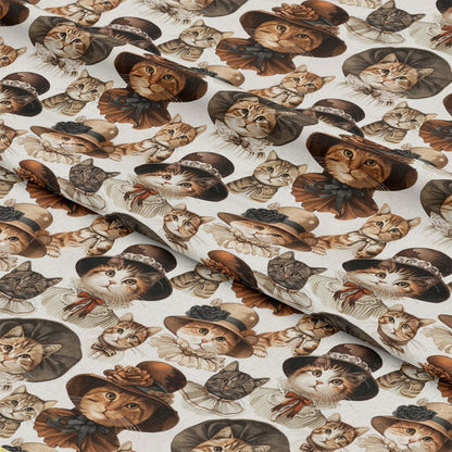 Victorian Cats Pattern 4 Quilting Cotton Fabric