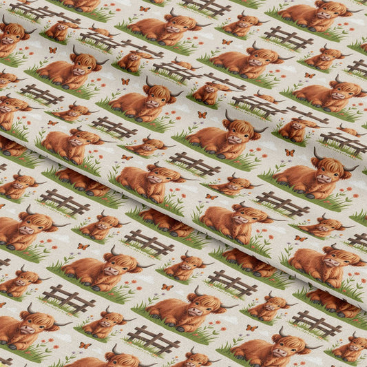 Cartoon Highland Cows Pattern 22 Quilting Cotton Fabric