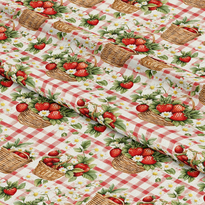 Strawberry Gingham Picnic Pattern 17 Quilting Cotton Fabric