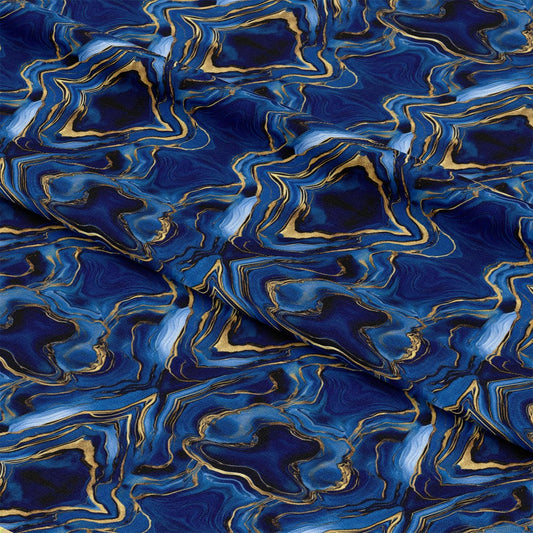 Royal Blue and Gold Agate Pattern 8 Quilting Cotton Fabric