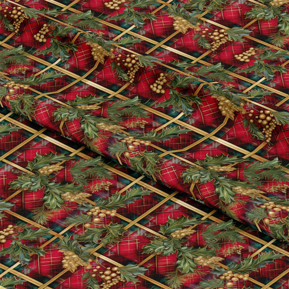 Red Green Gold Christmas Pattern 4 Quilting Cotton Fabric
