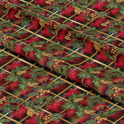 Red Green Gold Christmas Pattern 4 Quilting Cotton Fabric