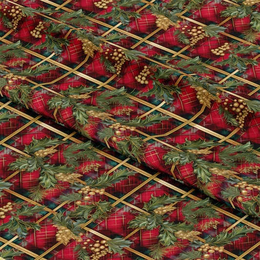 Red Green Gold Christmas Pattern 4 Quilting Cotton Fabric