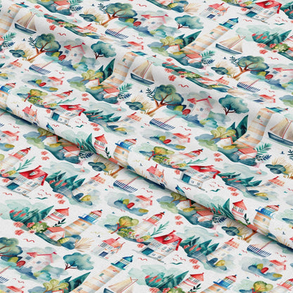 Springtime Lighthouse Scene Pattern 12 Quilting Cotton Fabric