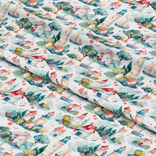 Springtime Lighthouse Scene Pattern 12 Quilting Cotton Fabric