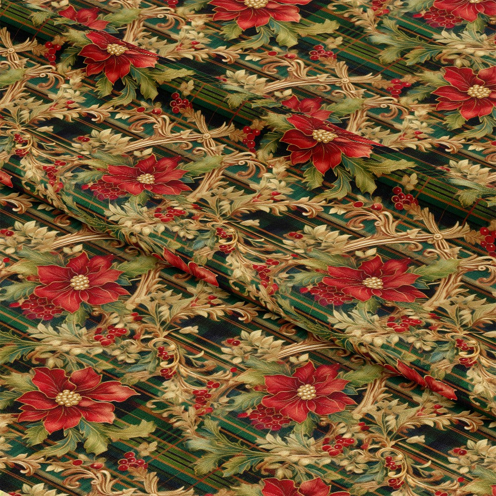 Red Green Gold Christmas Pattern 10 Quilting Cotton Fabric