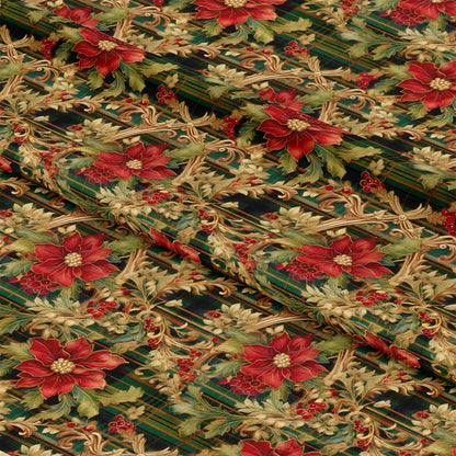 Red Green Gold Christmas Pattern 10 Quilting Cotton Fabric