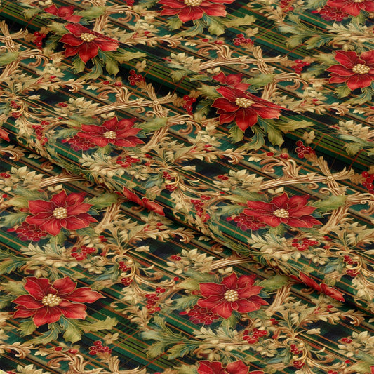 Red Green Gold Christmas Pattern 10 Quilting Cotton Fabric
