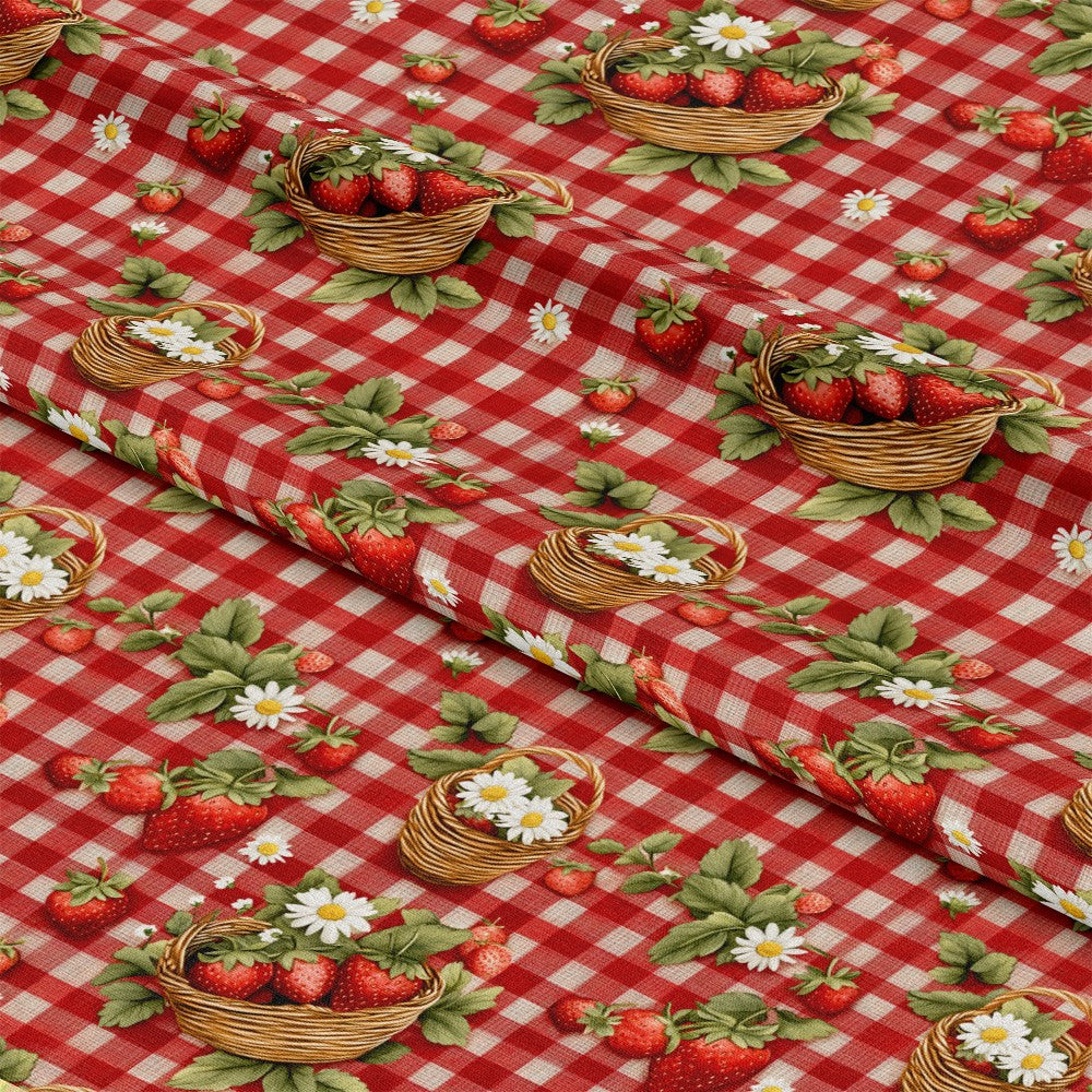 Strawberry Gingham Picnic Pattern 19 Quilting Cotton Fabric