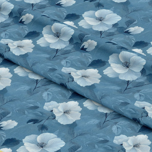 Cornflower Blue Floral Pattern 18 Quilting Cotton Fabric
