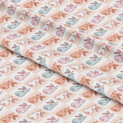 Cute Easter Bunnies Checkered Pattern 1 Quilting Cotton Fabric