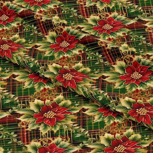 Red Green Gold Christmas Pattern 12 Quilting Cotton Fabric