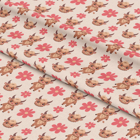 Cute Baby Highland Cows Pattern 4 Quilting Cotton Fabric